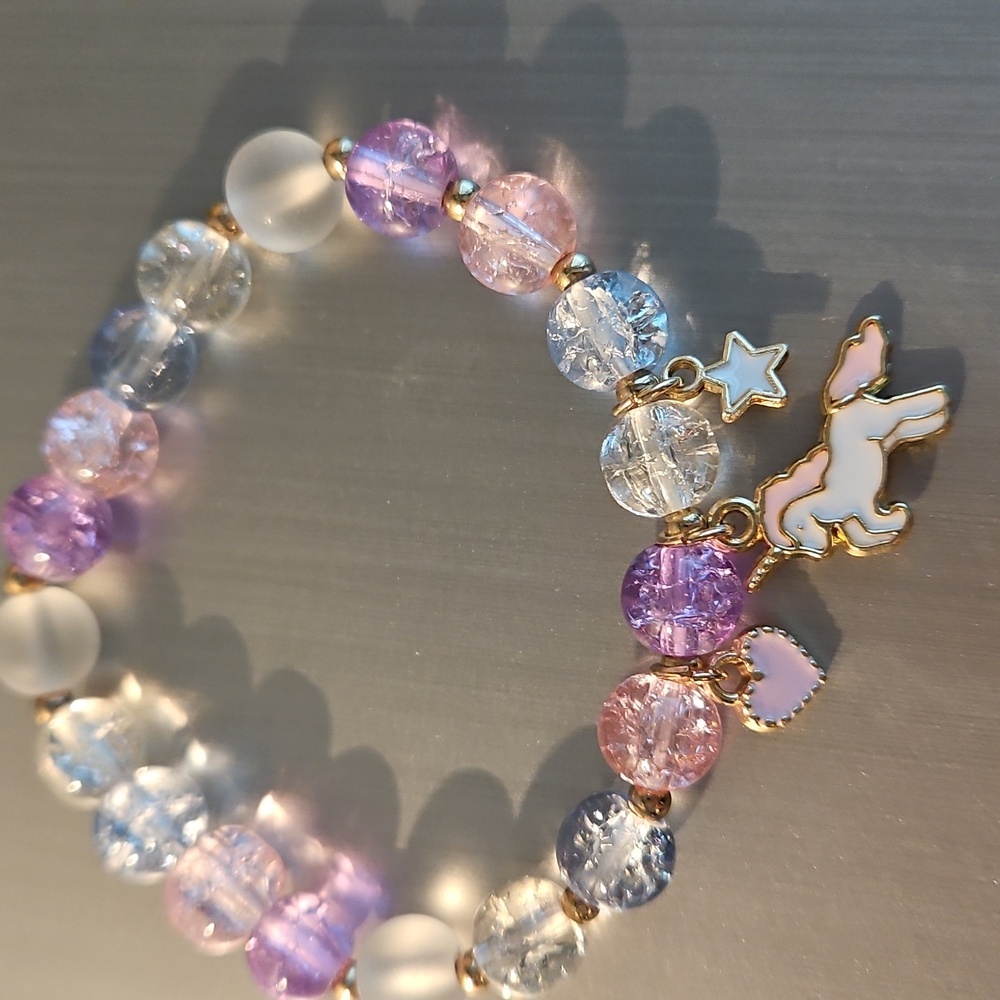 Pink Beaded Bracelet with Unicorn Charm - Picture 3 of 3